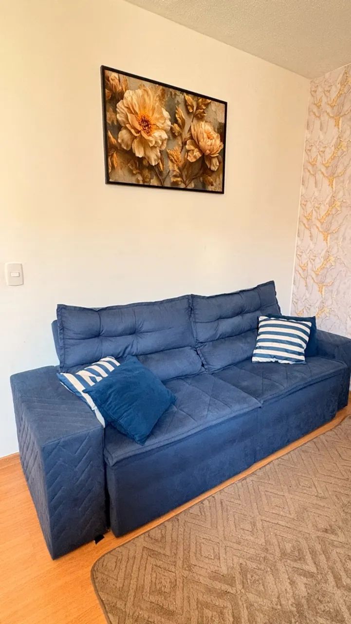 Sofá retrátil e reclinável azul 2,3m