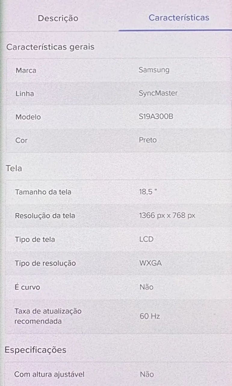 Monitor Samsung LCD 18,5 polegadas S19A300B USADO - Foto 3