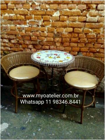 Conjunto mesa varanda sacada mosaico