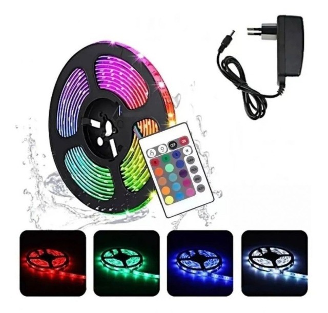 Fita LED Colorida RGB com Controle e Fonte para Decoração