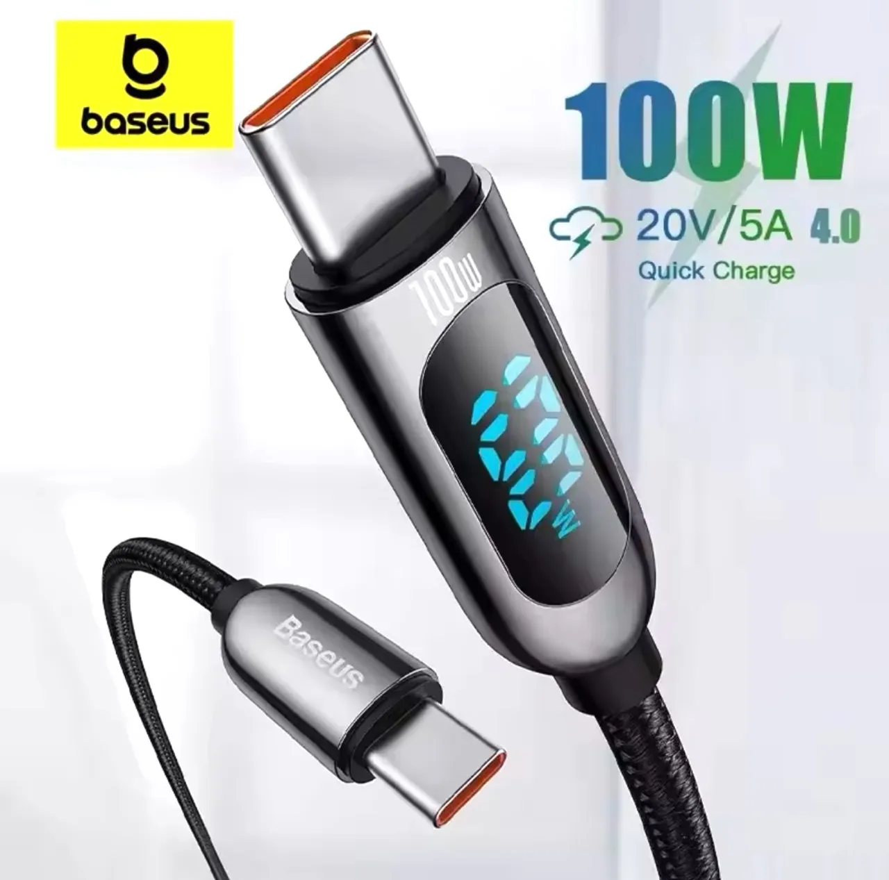 Cabo Baseus Display PD USB-C/USB-C 100W 1 Metro Carga Ultra Rápida