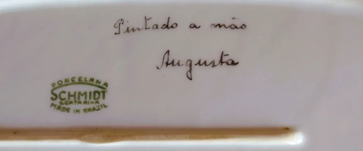Bandeja Porcelana Schmidt anos 70 pintado a mão artista Augusta motivos florais e ouro - Foto 2
