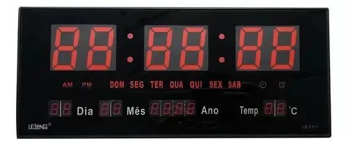 Relógio De Parede Digital Led Com Data, Mês, Ano e Temperatura Lelong LE-2111 - Foto 2