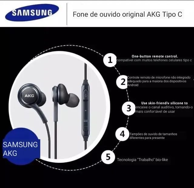 Fone Tipo C Samsung com fio akg + case - Foto 2