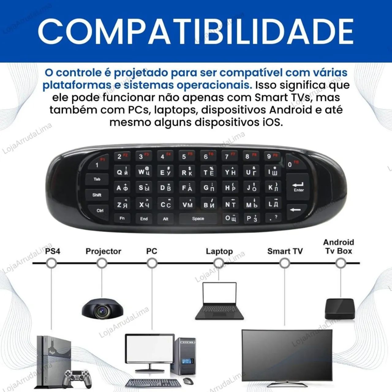 Controle Teclado Air Mouse Wireless Sem Fio 2.4 Ghz Android Pc Tv C120 Preto<br> - Foto 4