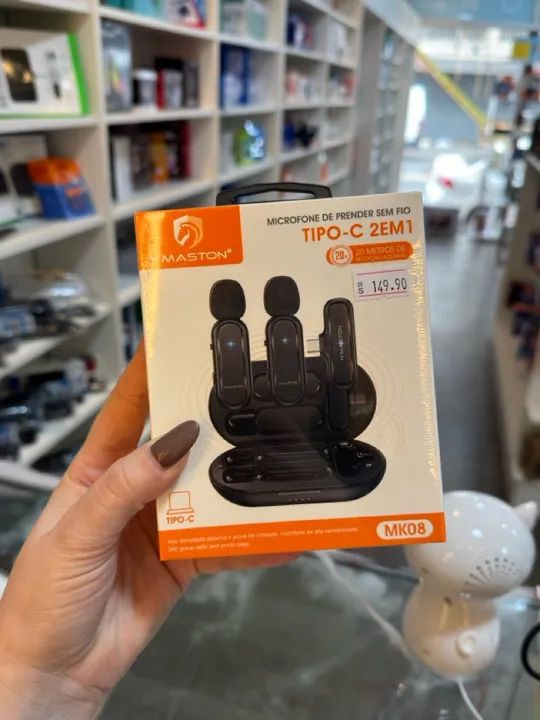 Microfone de Lapela Sem Fio Maston Tipo-C 2 em 1 - 20 Metros de Alcance