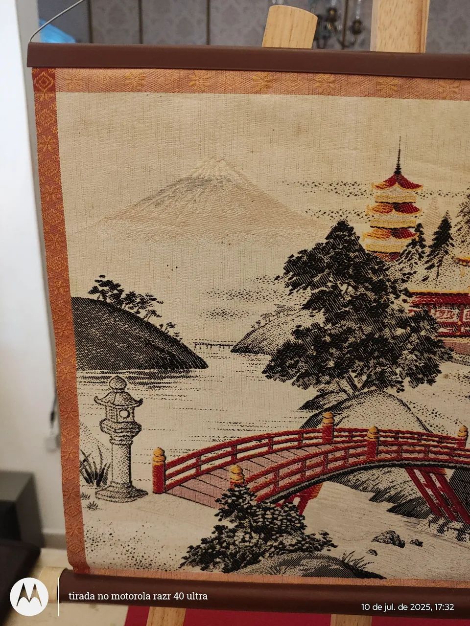 Linda Tapeçaria em fio de Seda Japonês - Cena Oriental com Monte Fuji ao fundo. 30x28cm - Foto 3