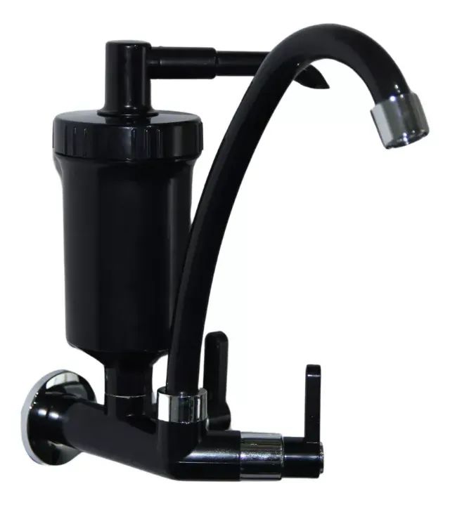 Torneira Com Filtro Parede Slim 1/4 De Volta - Preta