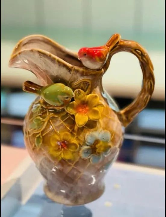 Jarro Decorativo Porcelana com Pássaros e Flores