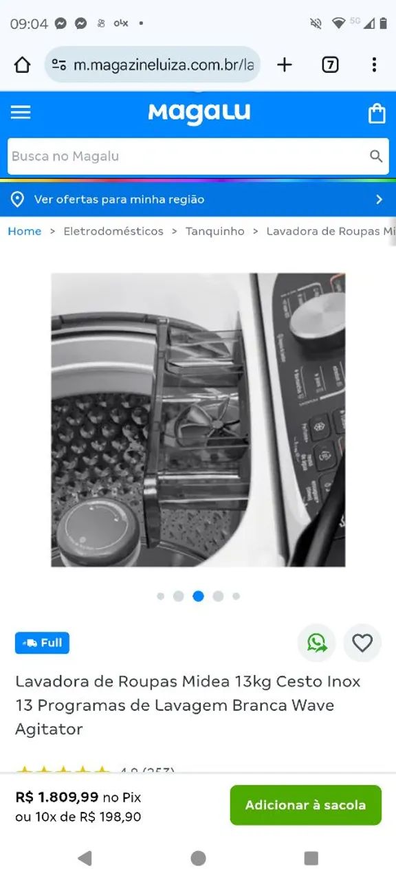 Lavadora de Roupas Midea 13kg Cesto Inox - Foto 4