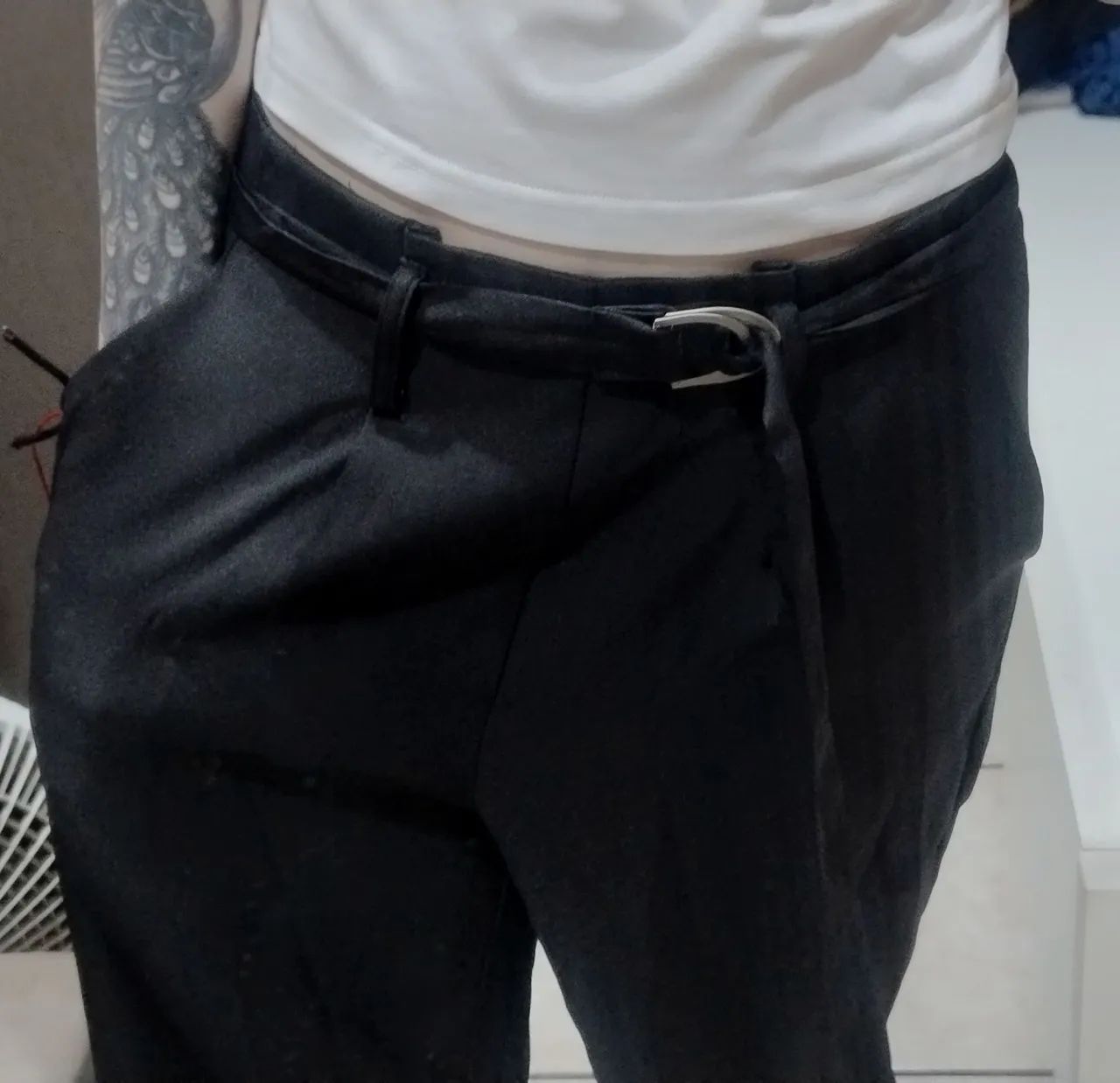 calça social preta com cinto, 36