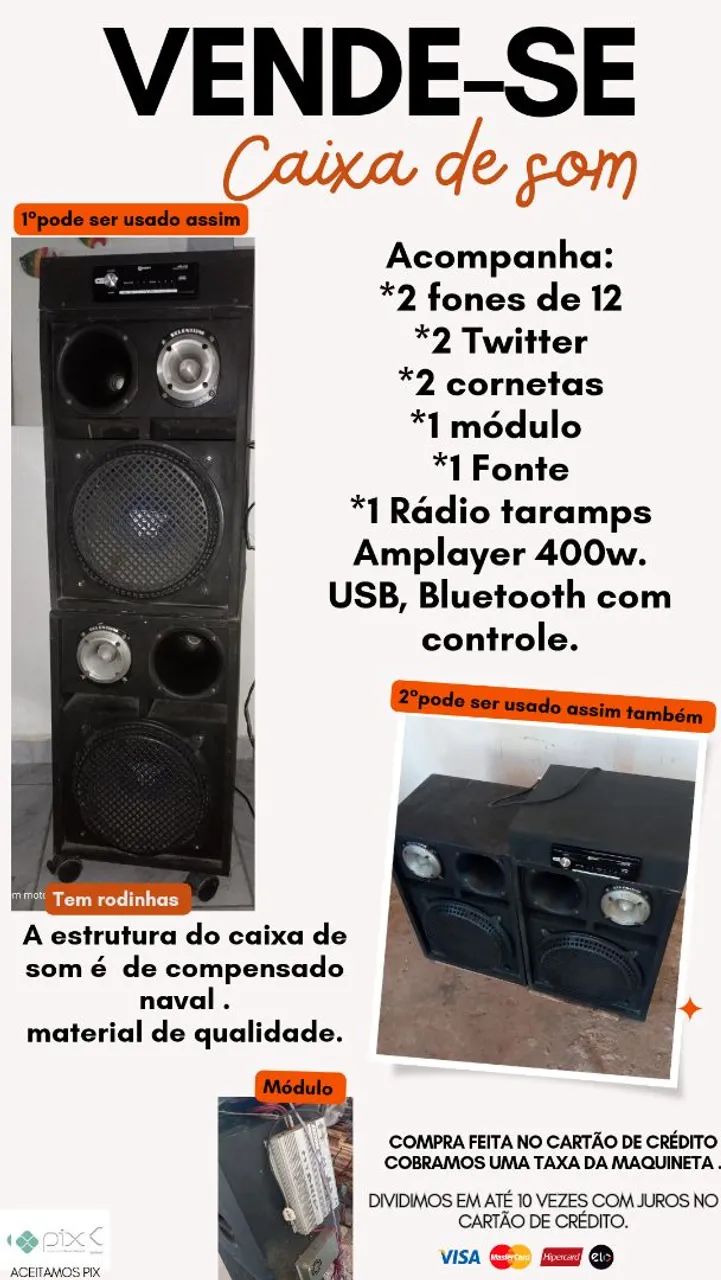 Caixa de Som Completa com Bluetooth e USB