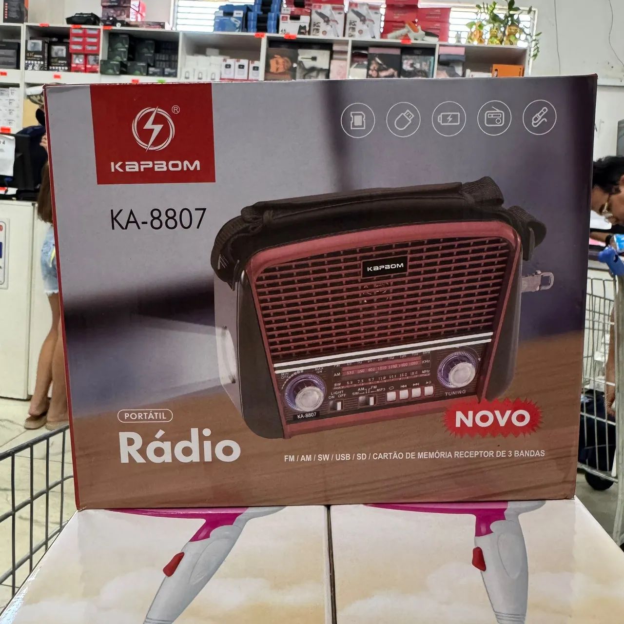 Rádio FM retrô com lanterna bluetooth USB 