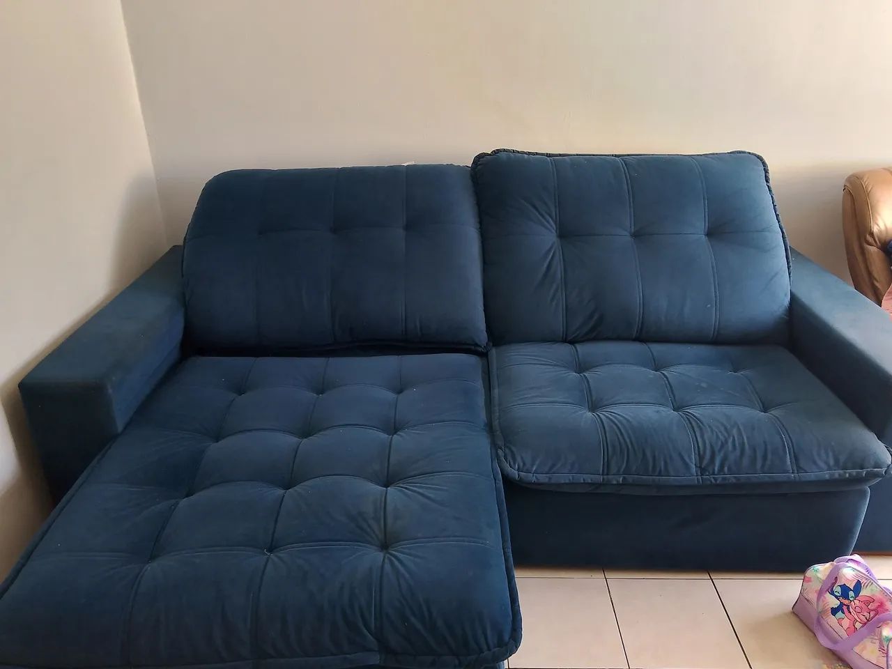 Sofá Retrátil 4 Lugares - Azul - Foto 3