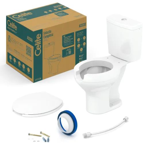Kit Vaso Sanitário com Caixa acoplada e Assento Branco Celite