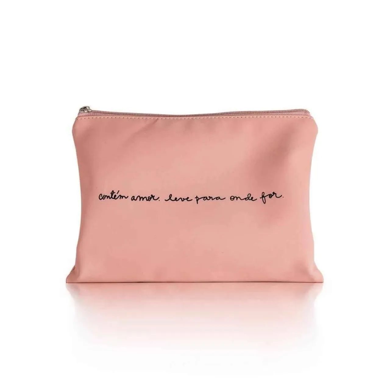 Necessaire Rosa com frase 'Contém amor. Leve para onde for'