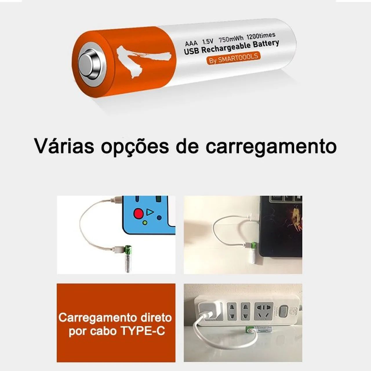 Pilhas AAA Recarregáveis USB C - 1.5V com Cabo Tipo-C - Foto 4