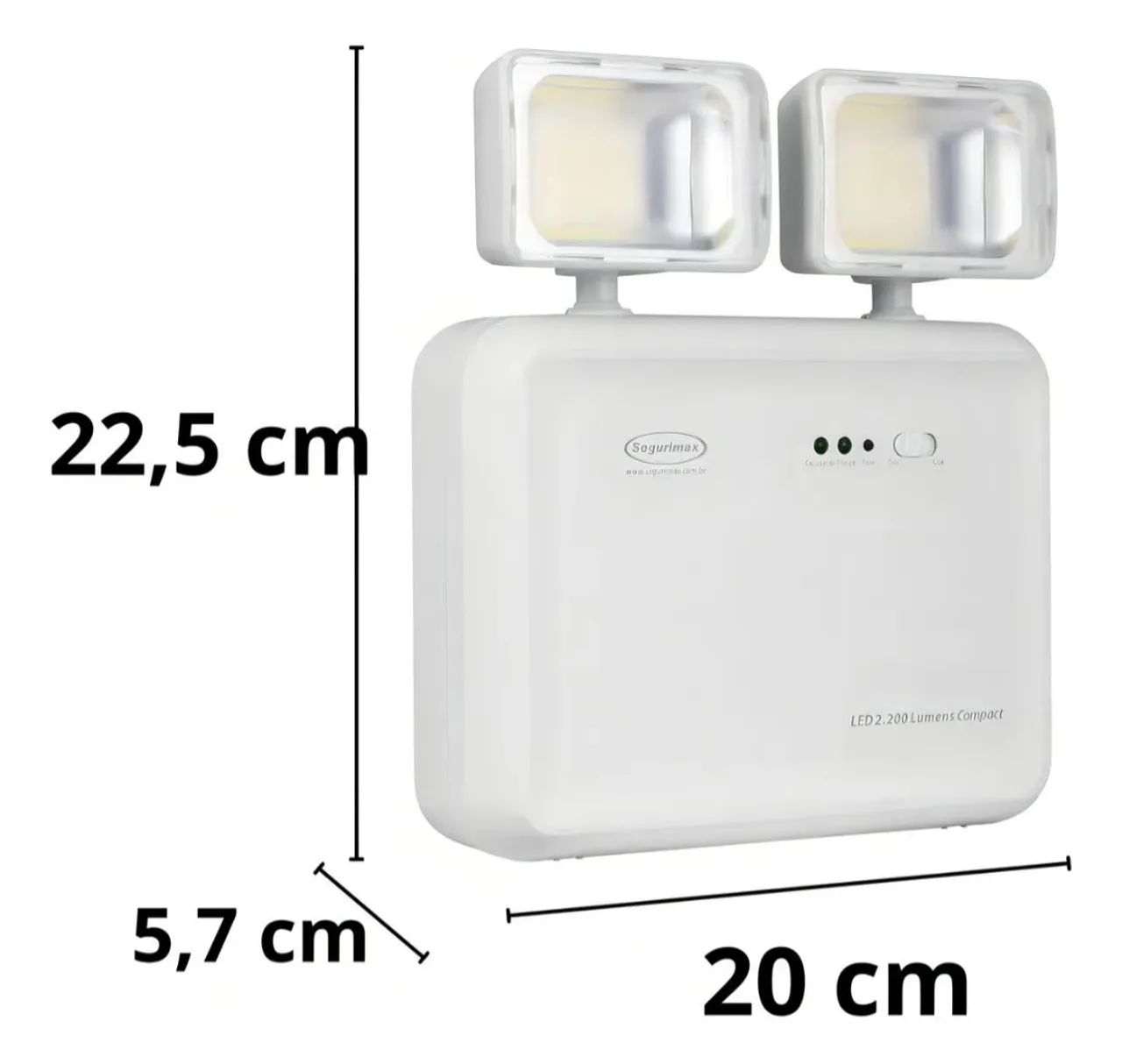 Luminária de Emergência LED 2200 Lumens 2 Faróis Segurimax
