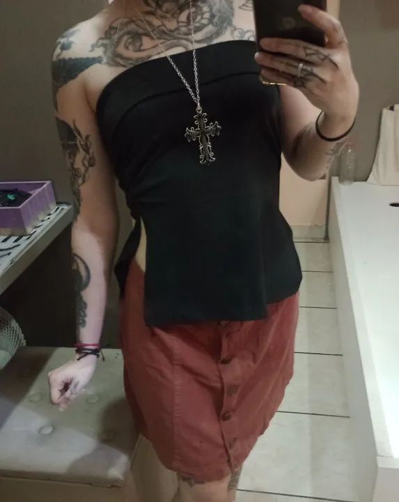 Saia Jeans Marrom com Botões, 38 - Foto 2