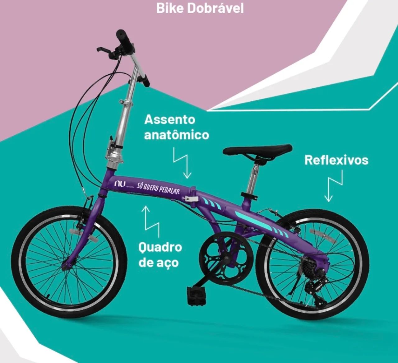 Bicicleta Dobrável Roxa do Nubank Nova  - Foto 3