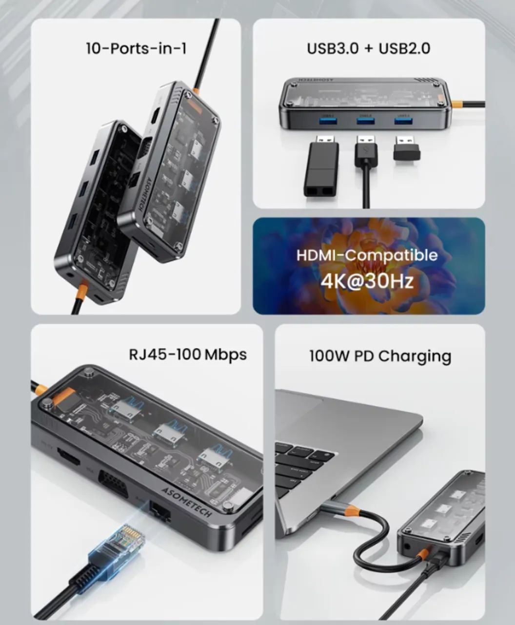 Hub tipo C 10 em 1 Asometech hdmi 4k usb 3.0 - Foto 5