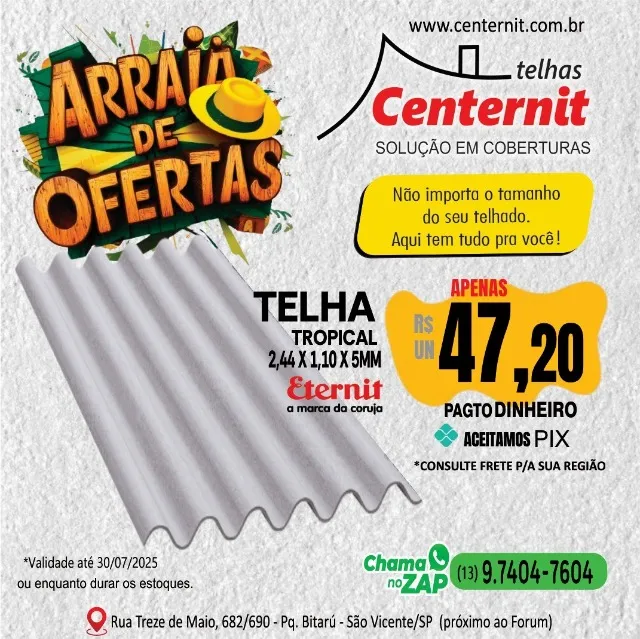 telha tropical 2,44 x 1,10 x 5mm eternit !!! super promoção !!!