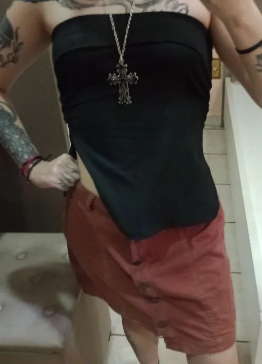 Saia Jeans Marrom com Botões, 38 - Foto 3