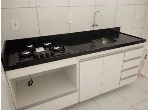 Cooktop e Cuba de Cozinha em Granito Preto
