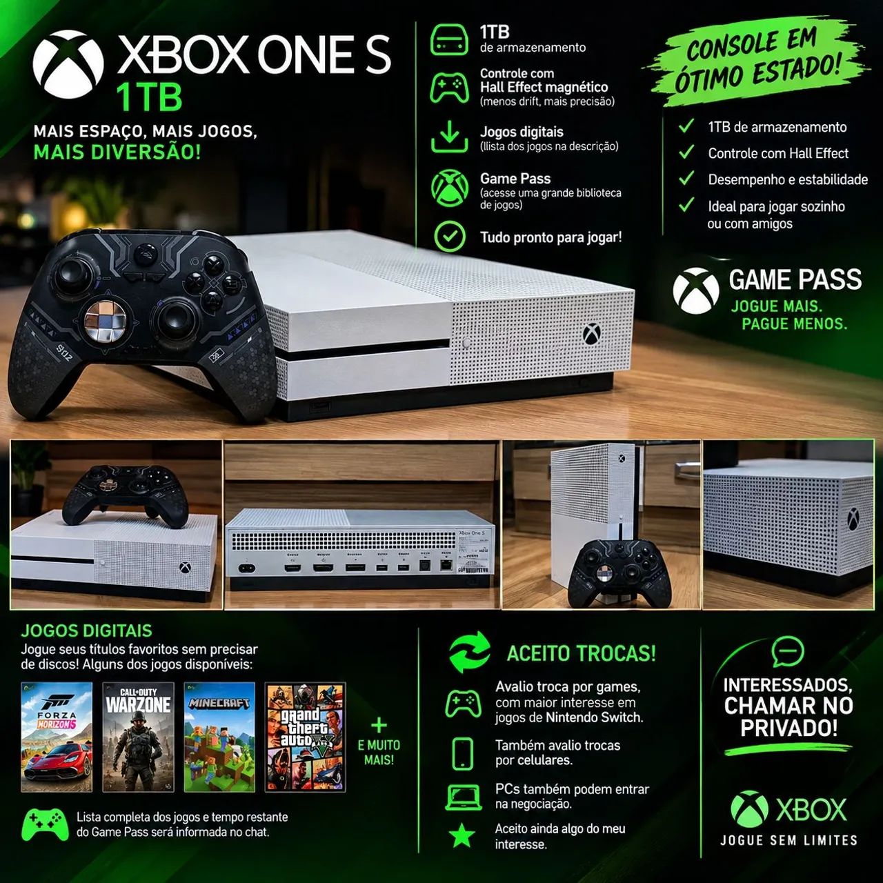 ? XBOX ONE S 1TB ? COMPLETO E PRONTO PARA JOGAR! ?