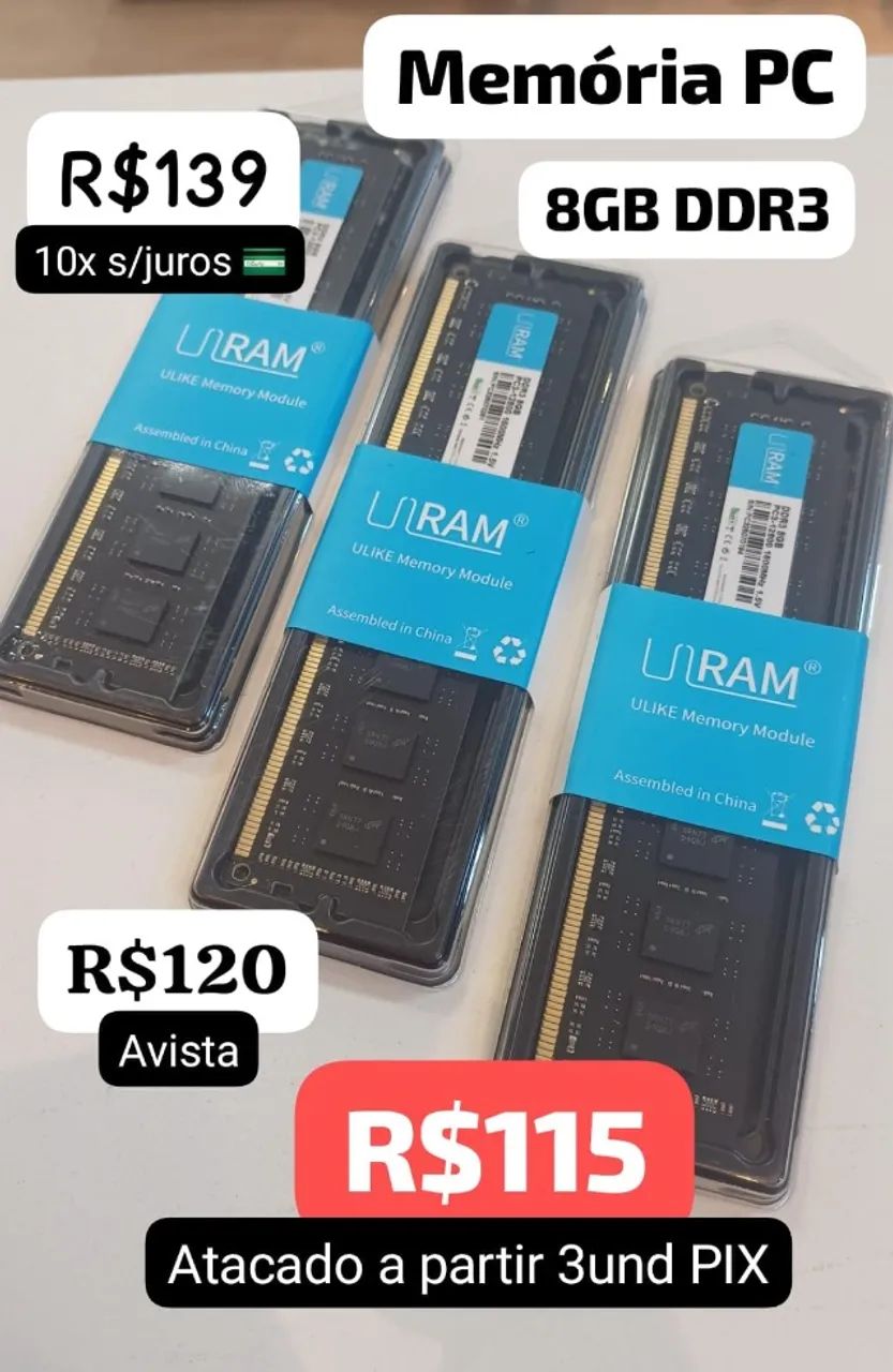 MEMORIA DDR3 8G PRA PC LACRADA GARANTIA NOTA FISCAL