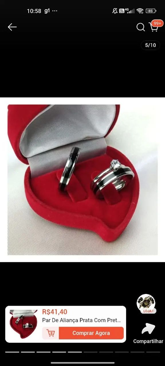 Anel aliança/namoro prata com preto - Foto 4