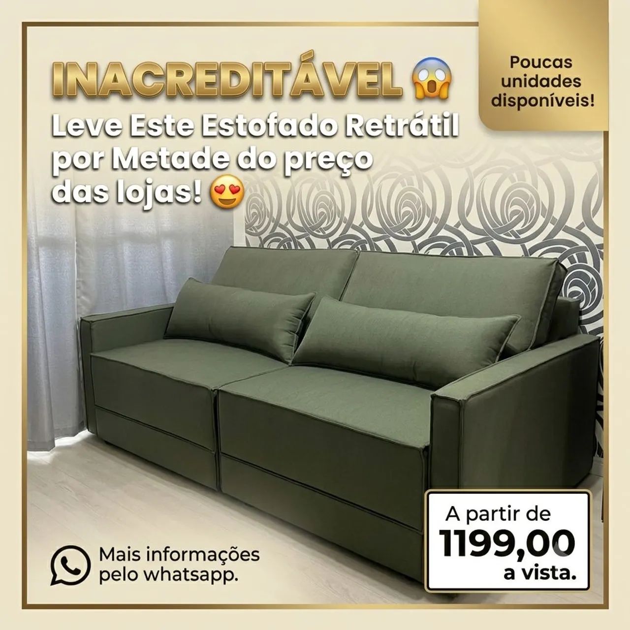 Sofá retrátil no veludo Luxor direto da fábrica.