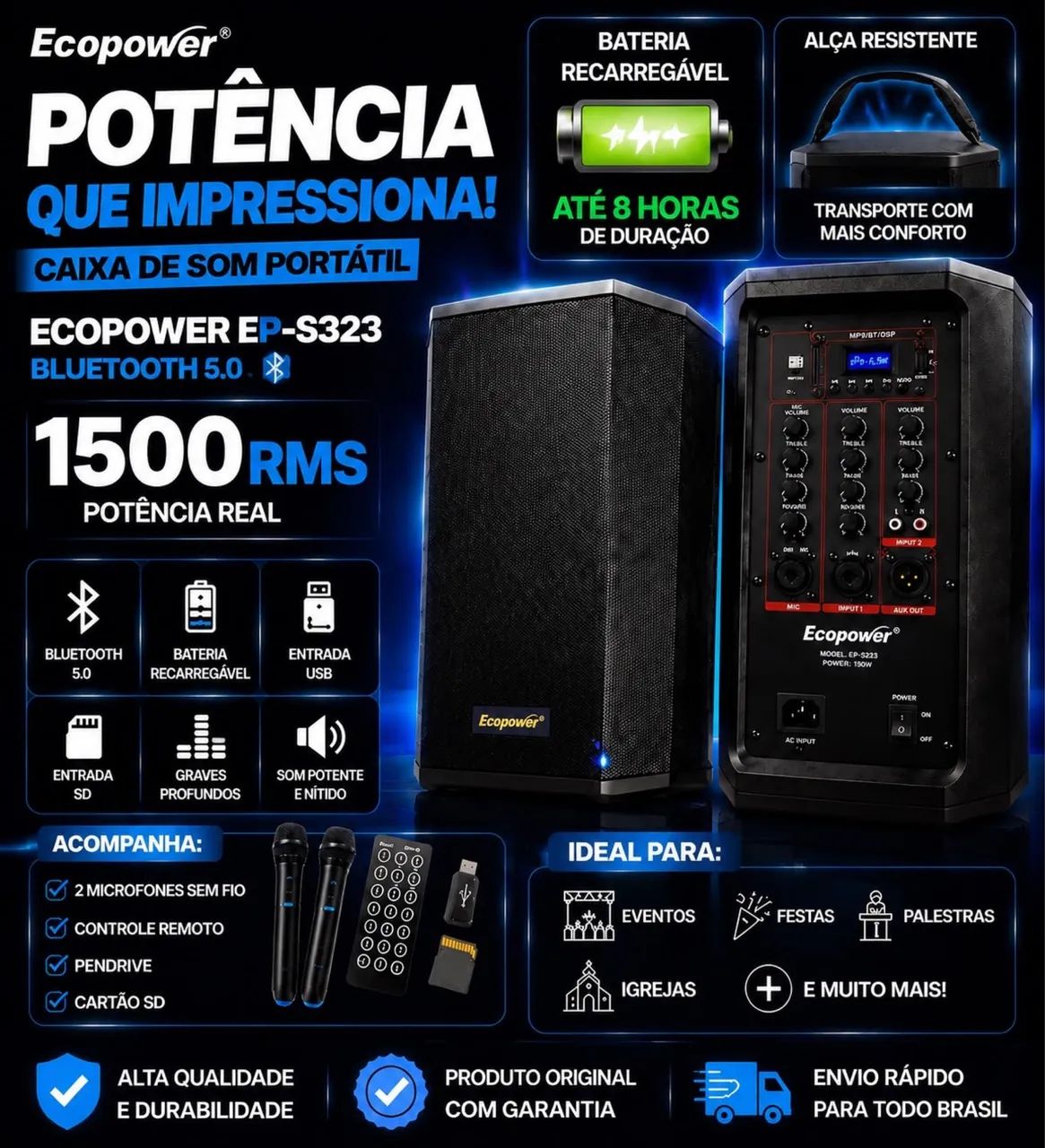 Som portátil Ecopower Qualidade
