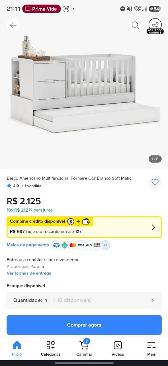 Berço Americano com cômoda e cama auxiliar  - Foto 3