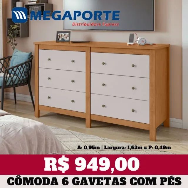 Cômoda 6 Gavetas com Pés (NOVO) Entrega Grátis!  - Foto 2