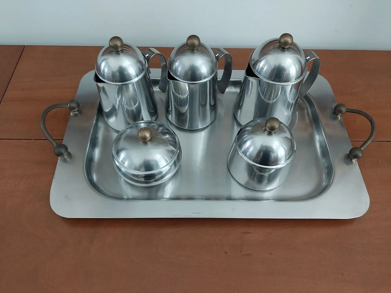 JOGO CHÁ/CAFÉ COM BANDEJA EM INOX -  VINTAGE ANOS 80 - Foto 2