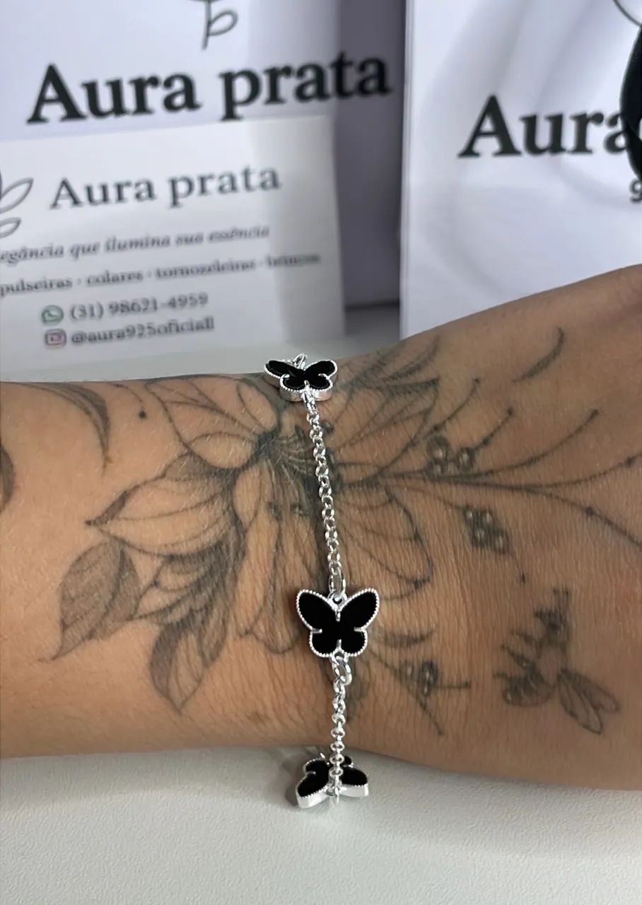Pulseira borboleta Prata 925 legítima 