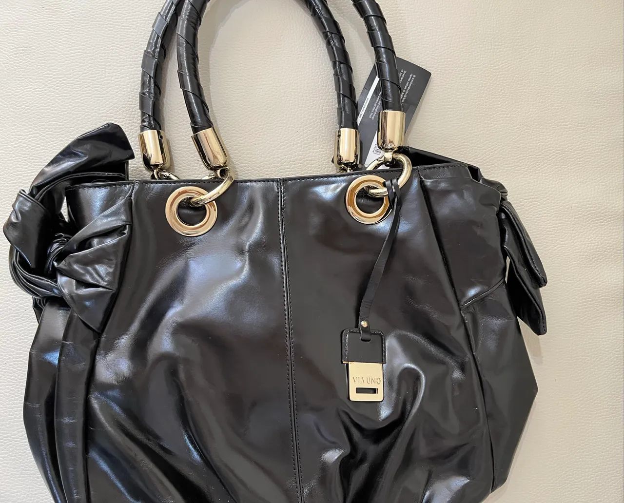Bolsa couro vitelo preto VIAUNO novo  - Foto 4
