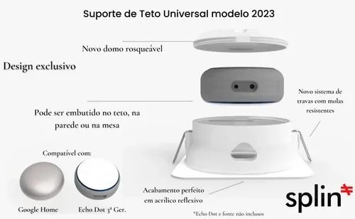 Suporte Teto Embutir Amazon Echo Dot 3 Sempre Branco Branco - Redondo - Clássico 2023 - Foto 5