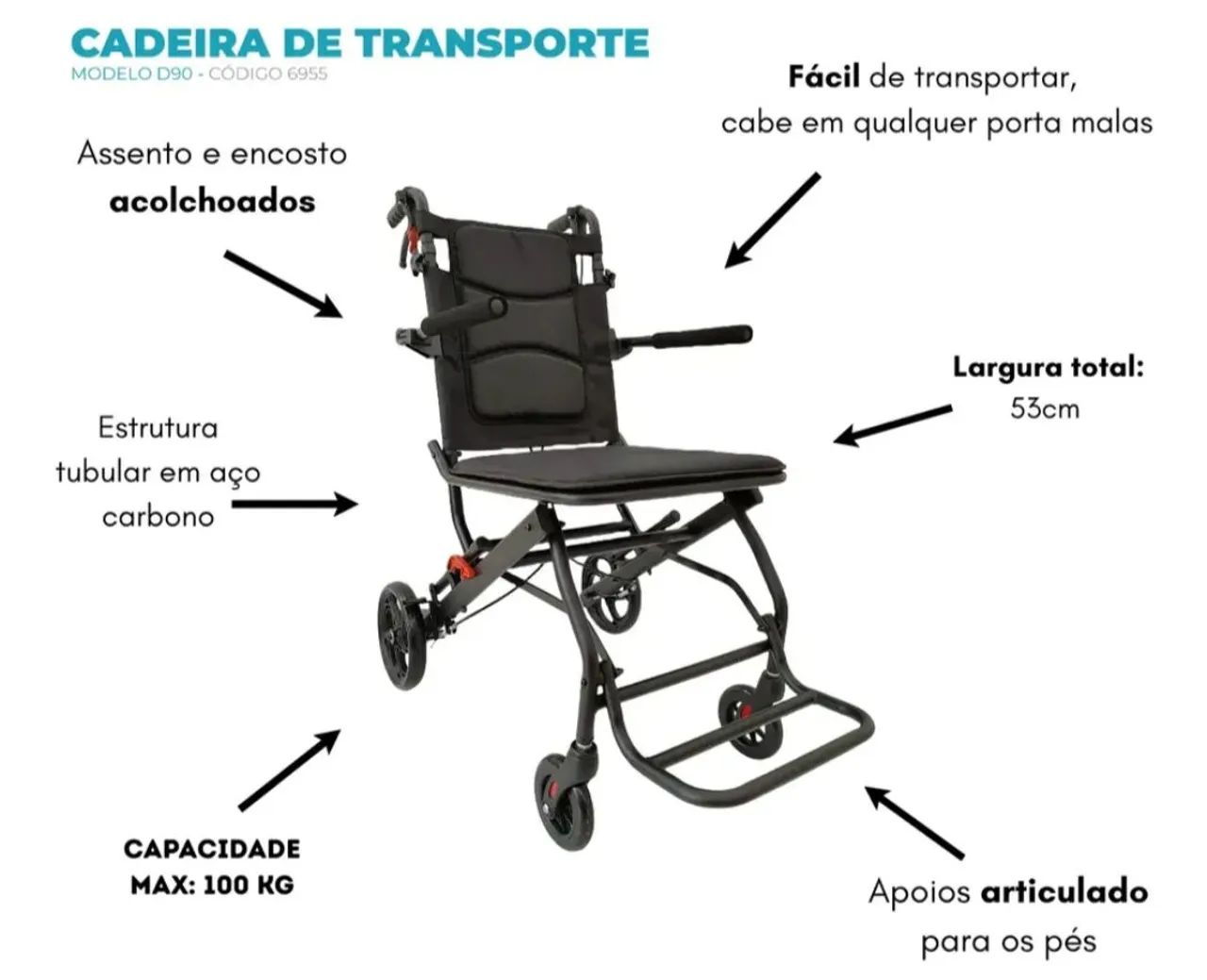 Cadeira de Transporte D90 Prática Dellamed<br> - Foto 5