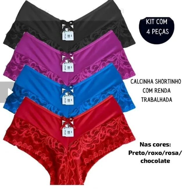 Kit 4 Calcinhas Renda Box Shortinho Cueca Feminina Luxo M Nova