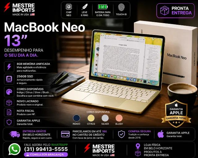 MacBook Neo 13 polegadas 8GB RAM 256GB SSD - Novo - Nota Fiscal