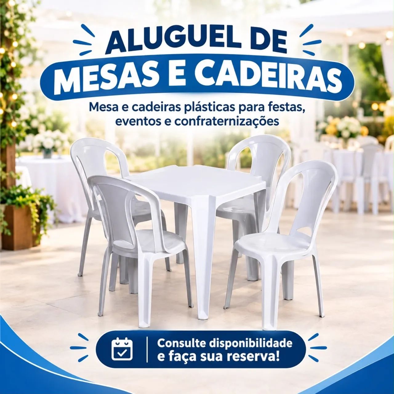 Aluga-se mesa e cadeira de plástico