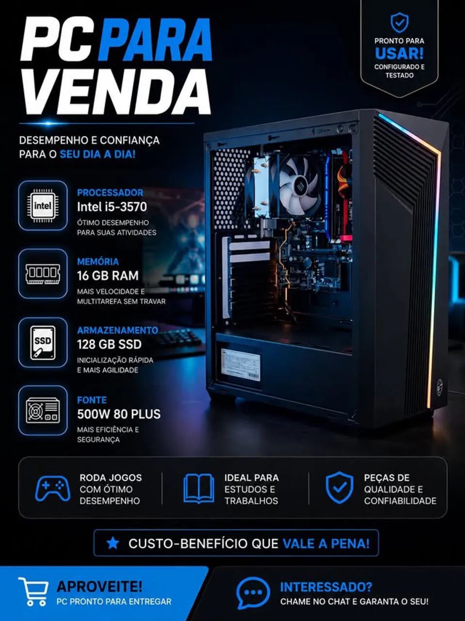 Vendo pc bom para estudos e trabalhos 