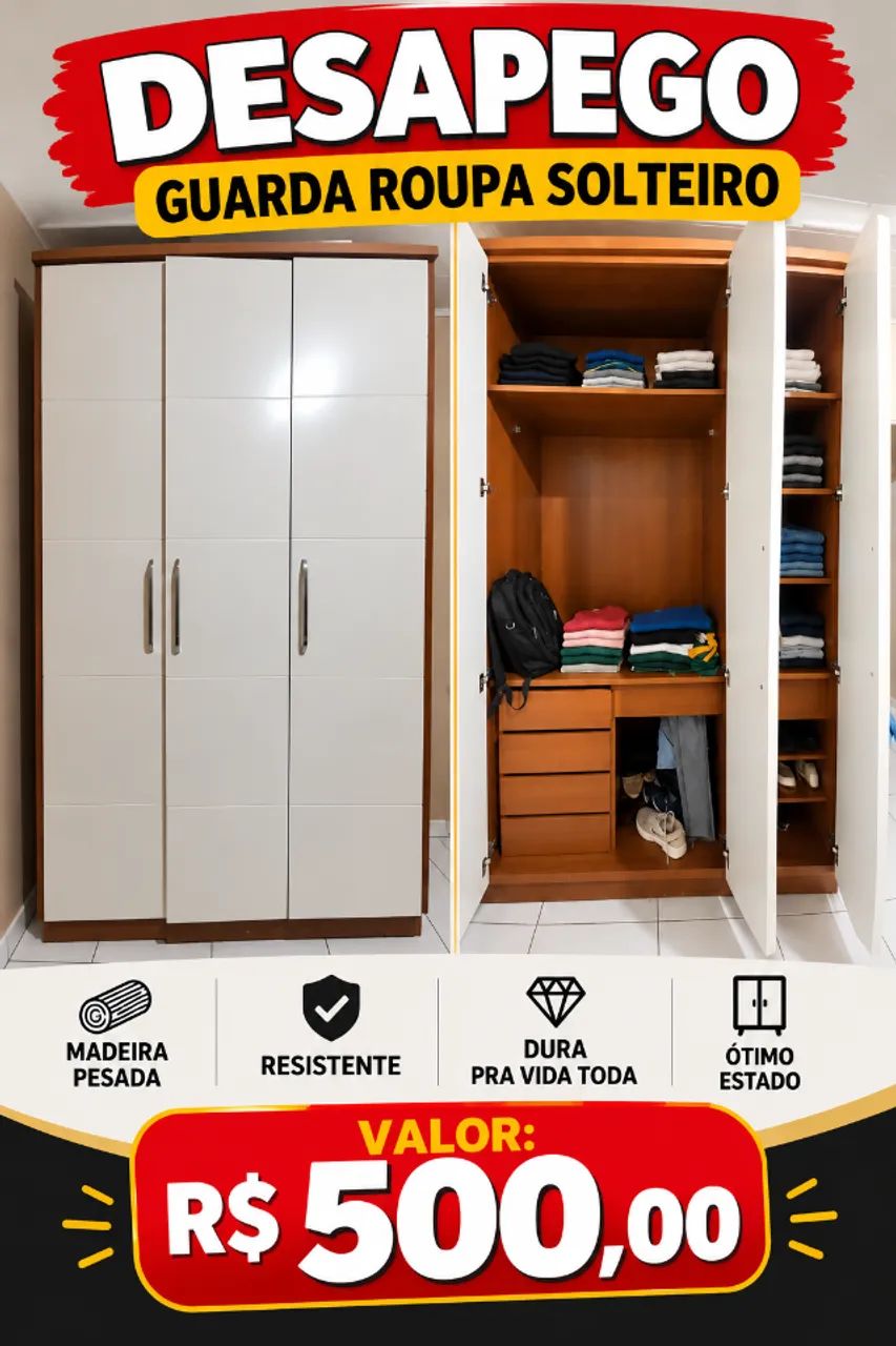 Guarda roupa madeira solteiro 