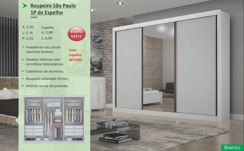 Guarda Roupa São Paulo MDF 2,76m - Foto 2