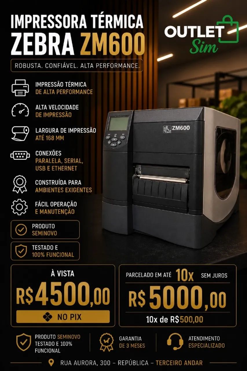 Impressora Térmica Zebra ZM600 Industrial