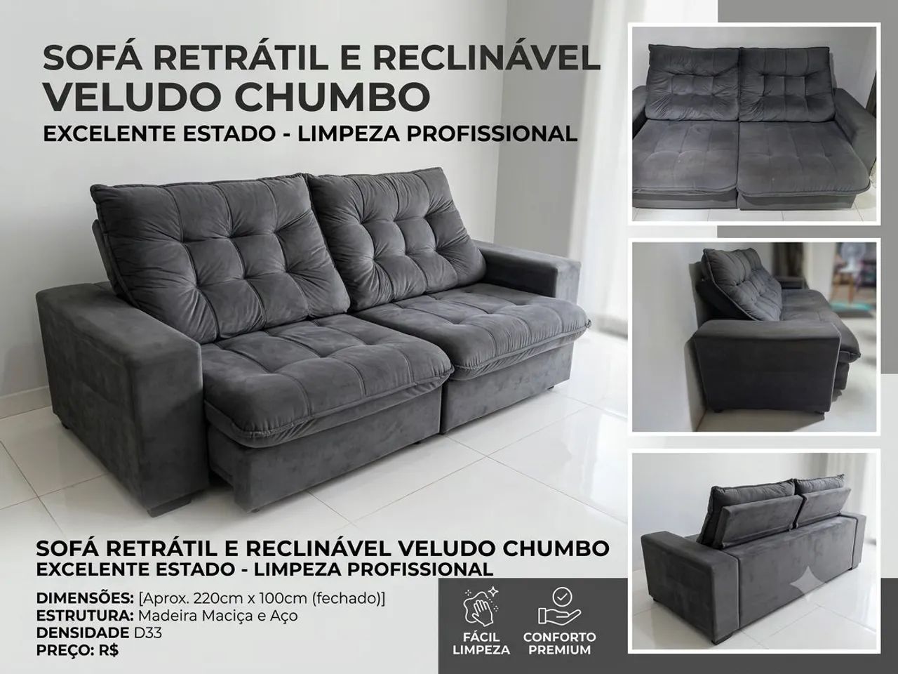 Sofá Retrátil e Reclinável 