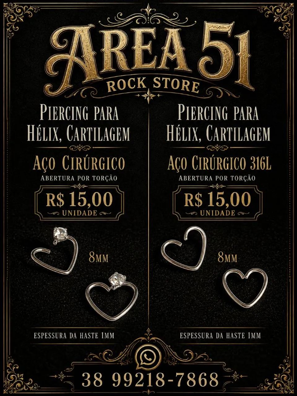 Piercing coração para orelha com pedra e sem pedra zircônia  - Foto 2