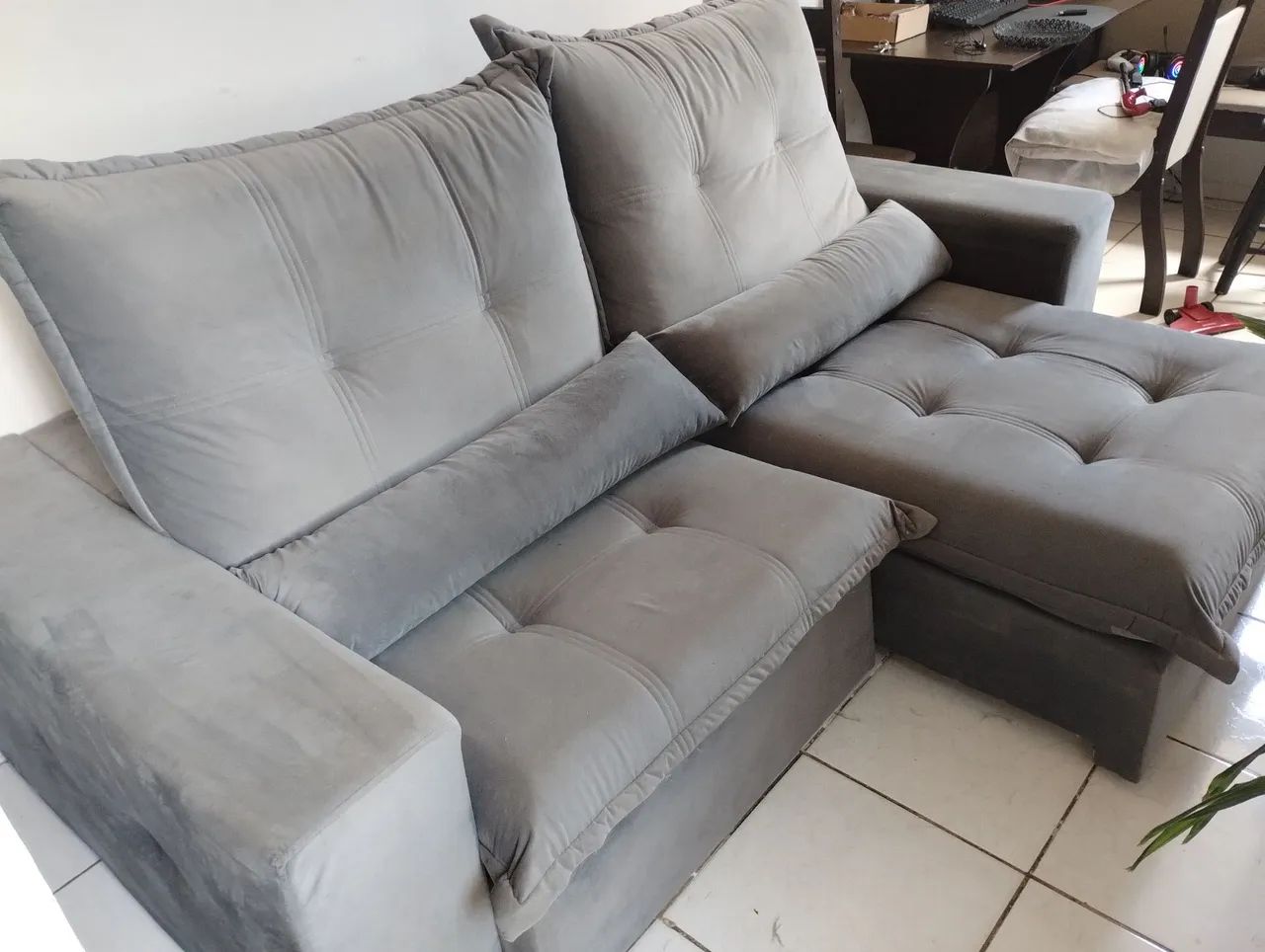 Sofá-cama retrátil, tecido Suede, 6 inclinações - Foto 2